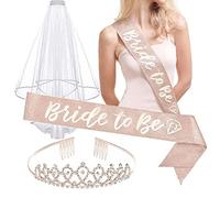 Bymivofun Bride to Be Tiara Sash Veil Set, Accessoires de Fête de Poule avec Bride to Be, pour Mariée, Enterrement de Vie de Jeune Fille, Soirée Entre Filles, Mariage, Douche Nuptiale