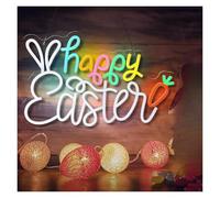 BYNGQW Néon Enseignes lumineuses Decor Panneau Néon Happy Easter lettre LED, USB, Variable, Pour Printemps Et Patio, Vacances, Pelouse, Chambre À Coucher, Décoration Murale, 43x27cm