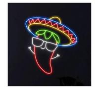 BYNGQW Néon Enseignes lumineuses Decor Sombrero Chapeau Lunettes Chili Enseigne Néon Mexique Chili Magasin D'alimentation Restaurant Chambre Décoration Murale Lampes Alimentées Par USB 38cm