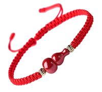 ByNGSDCC Bracelet Porte-Bonheur, Bracelet Feng Shui Richesse Cordon Rouge Pierre Cinabre Tressé WU Lou/Calebasse Talisman Ajustable Bouddhiste Fait Main Attire Bonne Chance