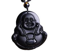 ByNGSDCC Pendentif en Jade Naturel, Collier de Bouddha Obsidienne Naturelle, Pendentif Bouddhiste, Bijoux à la Mode