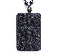 ByNGSDCC Pendentif en Jade Naturel, Collier Obsidienne Noire, de Bouddha, Pendentif Guan Yun Dragon Jade