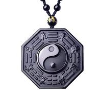 ByNGSDCC Pendentif en Jade Naturel Obsidienne Naturelle, Collier Bagua, Pendentif sculpté à la Main, Bijoux amulette Mode