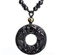 ByNGSDCC Pendentif en Jade Naturel, Obsidienne Naturelle sculptée, Boucle Pixiu, Collier, Bijoux à la Mode, amulette Porte-Bonheur