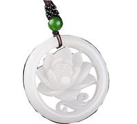 ByNGSDCC Pendentif en Jade Naturel Pendentif Blanc Fleur Creuse Collier Bijoux Chance amulette