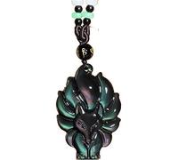 ByNGSDCC Pendentif en Jade Naturel, Pendentif Obsidienne Naturelle, Renard, Bijoux Boutique de Mode, Collier NineTail