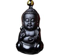 ByNGSDCC Pendentif en Jade Naturel, Travail Manuel, Obsidienne Naturelle sculptée, amulette de Bouddha, Collier Porte-Bonheur, Bijoux à la Mode