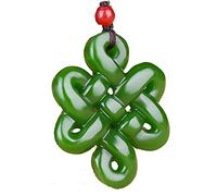ByNGSDCC Pendentif en Jade Naturel Vert Chinois, Pendentif ajouré avec nœud, Collier, Accessoires de Mode, amulette Porte-Bonheur