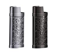 BYNYXI 2 PCS Étuis à Briquet Vintage pour Mini Briquet BIC, étui à Briquet rétro en métal avec Gravure de chaîne, étui à Briquet réutilisable, briquets réguliers, 6cmx2.4cm