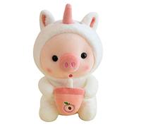 BYNYXI 25 cm Peluche Cochon, Kawaii Oreiller en Peluche Peluche Pingouin Grenouille Cochon Peluche avec Tasse à Thé au Lait Animal Doux Poupée Cadeau pour Enfants Garçons Filles