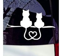 BYNYXI 3D Chat de Battement de Coeur Sticker, Autocollant réfléchissant de Voiture Couple Chat Amour Coeur Motif PVC Autocollant Autocollant Mural Autocollant Voiture fenêtre autocollant-18cmx11cm