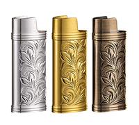 BYNYXI 3PCS Étuis à Briquet Vintage pour Mini Briquet BIC, étui à Briquet rétro en métal avec Gravure de chaîne, étui à Briquet réutilisable, briquets réguliers, 6cmx2.4cm