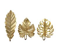 BYNYXI 3PCS Patères Muraux Vintage en Métal Sans Perçage - Crochets Dorés en Forme de Feuille - Rustiques pour Clés, Serviettes et Décoration