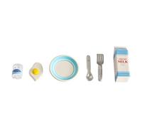 BYNYXI 6 PCS Maison de poupées Mini Food Drinks Set, 1/12 Miniature Manger Boire modèle Oeuf Lait Pain Verres à vin Steak Mini Cuisine Jeu Miniature Maison de poupées Accessoires Alimentaires