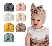 BYNYXI 7PCS Bébé Turban Filles, Coton Élastique Stretch Turban Bébé Bandeau Chapeau Nouveau-Né Noeud Chapeau Bande De Cheveux Arc Bonnet Dhôpital Bonnet Chapeau pour 0-24 Mois Bébé