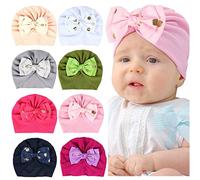 BYNYXI 8 PCS Bébé Turban Filles, Coton Élastique Stretch Turban Bébé Bandeau Chapeau Nouveau-Né Noeud Chapeau Bande De Cheveux Arc Bonnet Dhôpital Bonnet Chapeau pour 0-24 Mois Bébé
