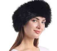 BYNYXI Chapeau de Fourrure Russe Chaud Cosaque Femme - Chapeau d'Hiver en Peluche avec Bandeau Fourrure de Renard Fausse