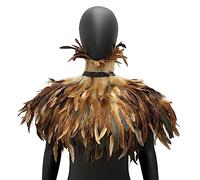 BYNYXI Gothique Plumes Cape Poncho, Victorien Shrug Plumes col épaule Wrap boléro épaule Ailes Haussement dépaules écharpe Plumes de Coq Punk Shrug Noir Cape Poncho pour Halloween Costume Carnaval