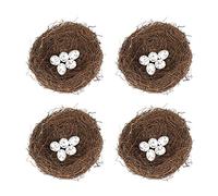 BYNYXI Lot de 4 nids d'oiseau en rotin avec œufs d'oiseaux, 15 cm - Nid de Pâques artificiel avec 20 œufs de caille en mousse - Décoration de printemps - Branches - Nid en rotin pour Pâques -