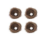 BYNYXI Lot de 4 nids d'oiseau en rotin avec œufs d'oiseaux, 8 cm - Nid de Pâques artificiel avec 4 œufs de caille en mousse - Décoration de printemps - Branches - Nid en rotin pour Pâques - Décoration