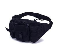 BYNYXI Sac banane tactique pour homme - Sac banane camouflage - Sac banane en molle - Sac banane avec fermeture éclair - Sac banane militaire pour cyclisme, camping, randonnée, Noir , 35cmx10cmx17cm,