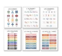 BYOCEW Poster éducatif bilingue anglais/français, chiffres de l'alphabet, couleurs, mois, formes, jours, semaines, tableaux d'apprentissage pour les tout-petits, les enfants, la maternelle, l'école