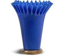 ByON Lori 5280606013 Vase en Verre soufflé à la Bouche Fait à la Main, Forme plissée, Passe au Lave-Vaisselle, Bleu/Beige 21 cm