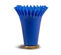 ByON Lori 5280606013 Vase en Verre soufflé à la Bouche Fait à la Main, Forme plissée, Passe au Lave-Vaisselle, Bleu/Beige 21 cm