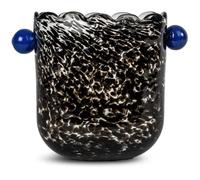 ByON Messy 5280606601 Vase/Refroidisseur à vin - Fabriqué à la Main en Verre soufflé à la Bouche - Forme Ovale avec poignées Bleues - Passe au Lave-Vaisselle - Couleur : Noir