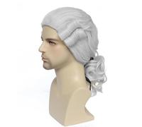 ByouByou Judge - Perruque coloniale longue ondulée Washington pour homme - Costume d'Halloween et cosplay (gris clair)
