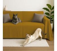 Byour3 - Housse de Canapé 3 4 5 2 Places Pur Coton 100% Granfoulard Couvre Sofa Rectangulaire Protecteur Couverture Foulard Aussi pour Canapés L U Forme avec ou sans Péninsule (Or, 1 Place)