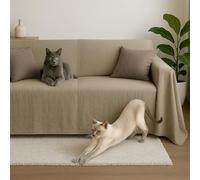 Byour3 - Housse de Canapé 3 4 5 2 Places Pur Coton 100% Granfoulard Couvre Sofa Rectangulaire Protecteur Couverture Foulard Aussi pour Canapés L U Forme avec ou sans Péninsule (Beige Delta, 4 Place)