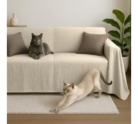 Byour3 - Housse de Canapé 3 4 5 2 Places Pur Coton 100% Granfoulard Couvre Sofa Rectangulaire Protecteur Couverture Foulard Aussi pour Canapés L U Forme avec ou sans Péninsule (Ivoire, 3 Places)
