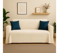 Byour3 - Housse De Canapé 3 4 5 Places Coton Mélangé Jacquard Tissu Ameublement Rectangulaire Protection Aussi pour Sofa d'angle avec Ou sans Chaise Longue Lavable (Ottoman Ivoire, 1 Place)