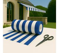 Byour3 - Tissu AU MÈTRE pour Auvents Extérieurs Protection UV Ombre Balcon Véranda Bâches Gazebo Auvent Latéral Pergola Camping-Car Coussins Bateau (Rayures Bleu, Rouleau De 200 cm De Large)