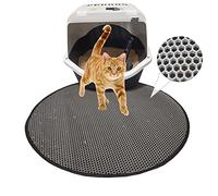BYPET Tapis de litière pour chat - Rond - 58 cm - Design nid d'abeille - Étanche - Double couche - Design nid d'abeille - Gris 58 cm