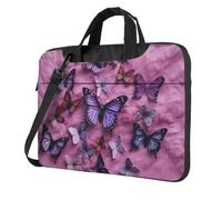 BYPPJGH All Butterflies Are on Purple Background Sac à bandoulière pour ordinateur portable pour homme et femme Sac à bandoulière avec poignée et bandoulière Étanche, Noir , 15.6 inch