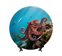 BYPPJGH Assiettes décoratives en céramique en forme de pieuvre - Assiette décorative en porcelaine anglaise avec présentoir - Ornement en céramique fait à la main - Assiette à dîner en porcelaine