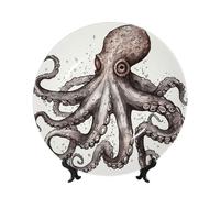 BYPPJGH Assiettes décoratives en céramique en forme de pieuvre - Assiette décorative en porcelaine anglaise avec présentoir - Ornement en céramique fait à la main - Assiette à dîner en porcelaine