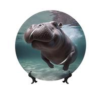 BYPPJGH Assiettes décoratives en céramique motif hippopotame de plongée avec support de présentation fait à la main en céramique - Assiette à dîner en porcelaine artisanale pour la maison et le bureau