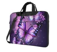 BYPPJGH Beau sac à bandoulière pour ordinateur portable motif papillon violet pour hommes et femmes, sac à bandoulière avec poignée à sangle, sac étanche pour ordinateur portable, Noir , 14 inch