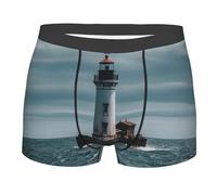 BYPPJGH Boxer pour homme, sous-vêtement doux et respirant en coton extensible motif phare océan, sous-vêtements pour homme recouverts d'une pochette de contour, sans étiquette pour plus de confort