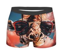 BYPPJGH Boxer pour homme, sous-vêtement doux et respirant en forme de girafe portant des lunettes de soleil en coton extensible recouvert d'une pochette de contour, sans étiquette pour plus de confort