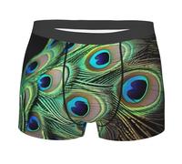 BYPPJGH Boxer pour homme, sous-vêtements doux et respirants en coton extensible avec plumes de paon vertes pour homme, sous-vêtements recouverts d'une pochette de contour, sans étiquette pour plus de
