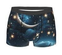 BYPPJGH Boxer pour homme, sous-vêtements doux et respirants en coton extensible pour homme Motif ciel nocturne suspendu lune étoiles Sous-vêtements recouverts d'une pochette de contour, sans étiquette