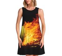 BYPPJGH Burning Tennis Pictures - Robe d'été décontractée sans manches pour femme - Robe d'été sans manches à motif floral - Robe débardeur à col rond avec poches, Noir , 3XL-4XL