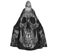 BYPPJGH Cape à capuche d'Halloween pour adulte avec tête de mort squelette pleine longueur pour Halloween, Noël, cosplay, costume pour homme et femme