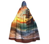 BYPPJGH Cape à capuche d'Halloween pour adulte, bateau de pirate au coucher du soleil, cape pleine longueur pour Halloween, Noël, cosplay, costume pour homme et femme