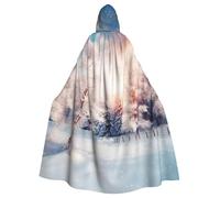 BYPPJGH Cape à capuche d'Halloween pour adulte - Beau paysage - Arbres - Flocons de neige - Longue cape - Costume d'Halloween, de Noël, de cosplay pour homme et femme