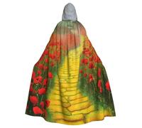 BYPPJGH Cape à capuche d'Halloween pour adulte, champ de coquelicots, route de briques jaunes, cape pleine longueur pour Halloween, Noël, cosplay, costume pour homme et femme